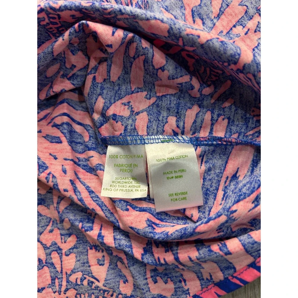 Lilly Pulitzer Strapless Dress Pink Blue Tropical Print Smocked Waist‎ XS - Picture 4 of 5